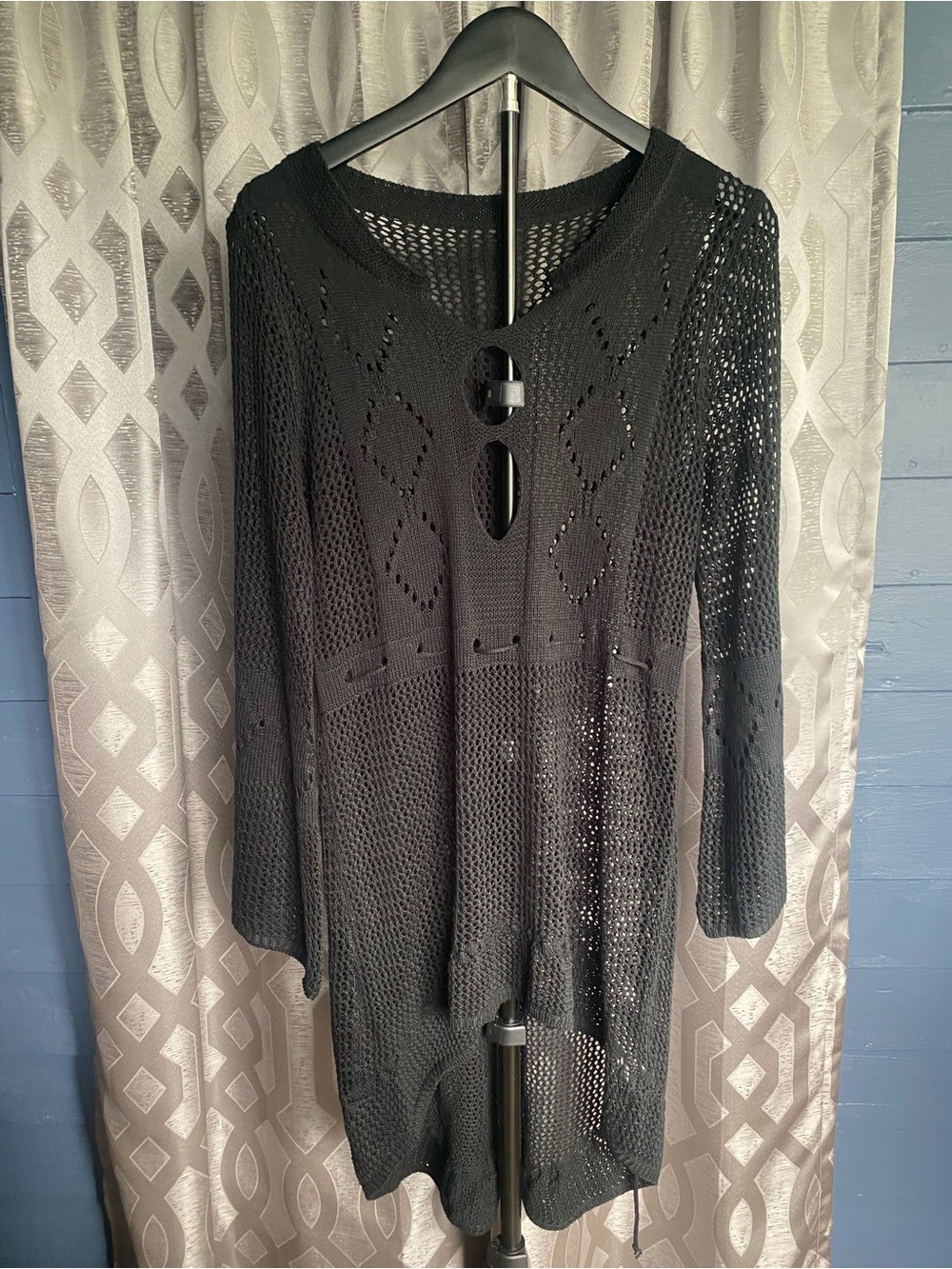 Boho Crochet Knit Swim Cover-Up Dress Tunic High Low One Size Whimsigoth